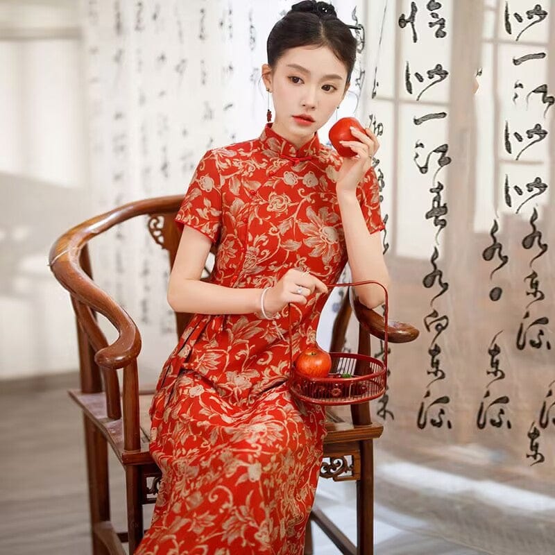 Beth and Brian Qipao-ZQYS Plus size, wedding red midi Cheongsam