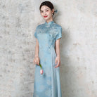 Beth and Brian Qipao-ZQYS Floral pattern, light blue midi Ao dai
