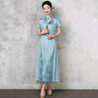 Beth and Brian Qipao-ZQYS Floral pattern, light blue midi Ao dai