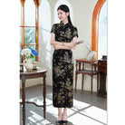 Beth and Brian Qipao-SYK Plus size, floral black long Cheongsam