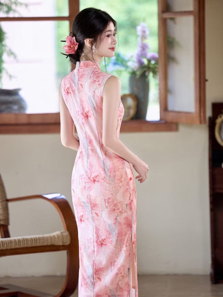 Beth and Brian Qipao-LSB Floral pattern, mesh fabric midi Cheongsam
