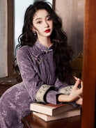 Beth and Brian Qipao-LSB Chenille floral midi Cheongsam with long sleeves