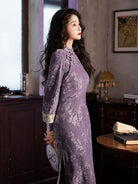 Beth and Brian Qipao-LSB Chenille floral midi Cheongsam with long sleeves