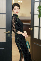 Beth and Brian Qipao-QDD Plus size long Cheongsam with three quarter sleeves