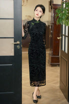 Beth and Brian Qipao-QDD Plus size long Cheongsam with three quarter sleeves