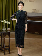 Beth and Brian Qipao-QDD Plus size long Cheongsam with three quarter sleeves