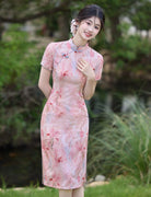 Beth and Brian Qipao-LSB Floral pattern, mesh fabric midi Cheongsam