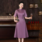 Beth and Brian Qipao-XX Floral pattern, purple midi A-line Cheongsam