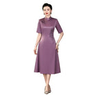 Beth and Brian Qipao-XX Floral pattern, purple midi A-line Cheongsam