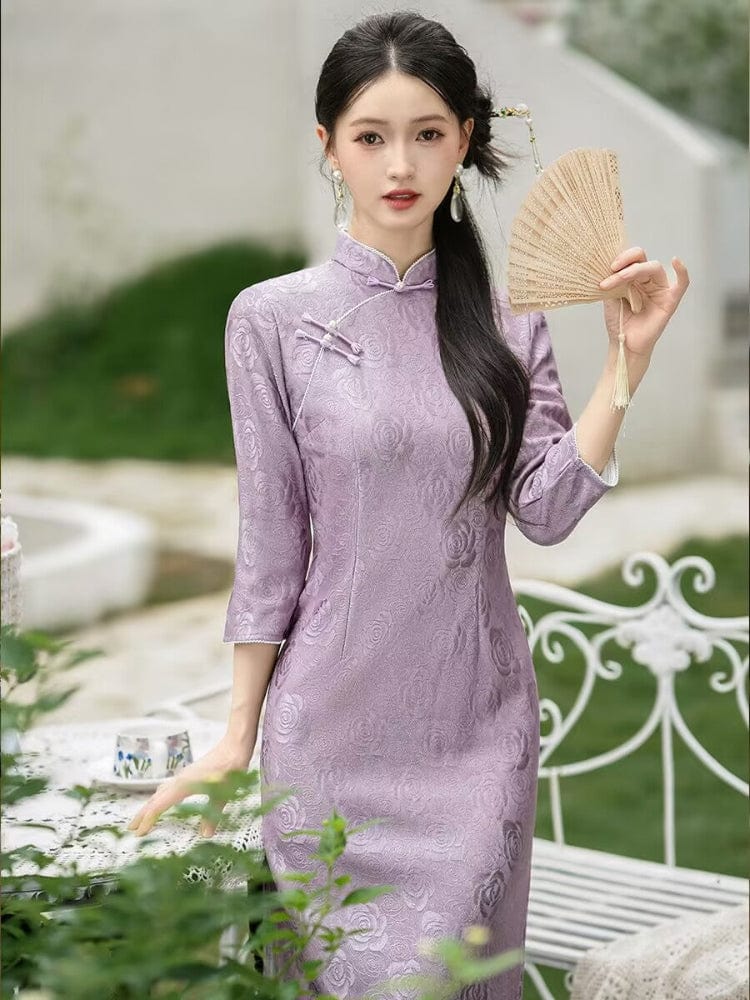 Beth and Brian Qipao-QDD Fall and winter collection, floral pattern midi plus size Cheongsam