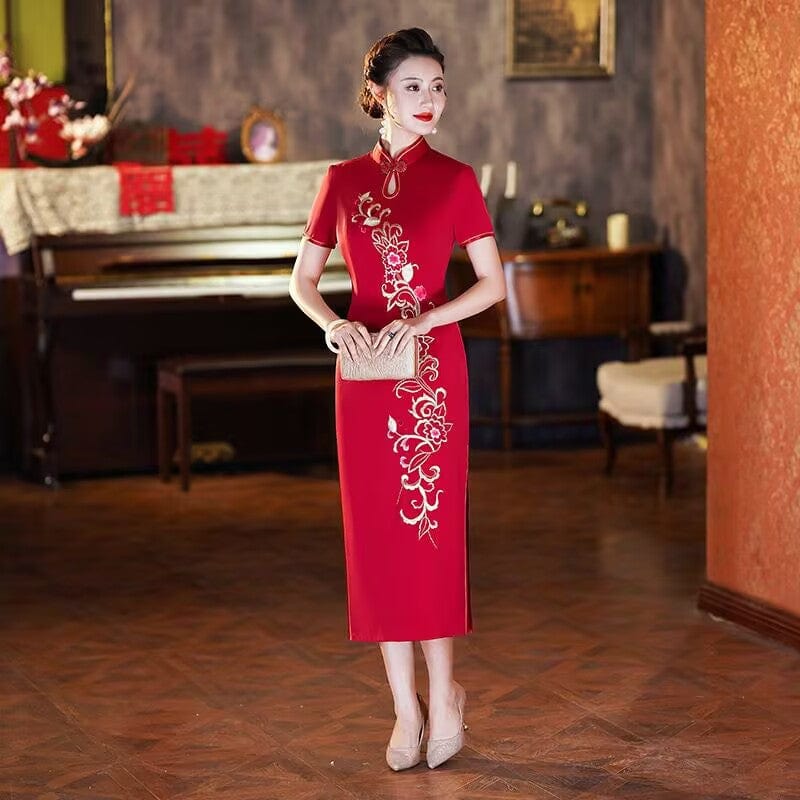Beth and Brian Qipao-QDD Plus size, floral midi Cheongsam for mothers