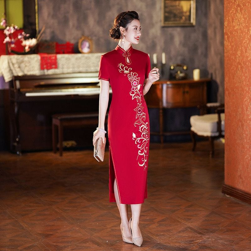 Beth and Brian Qipao-QDD Plus size, floral midi Cheongsam for mothers