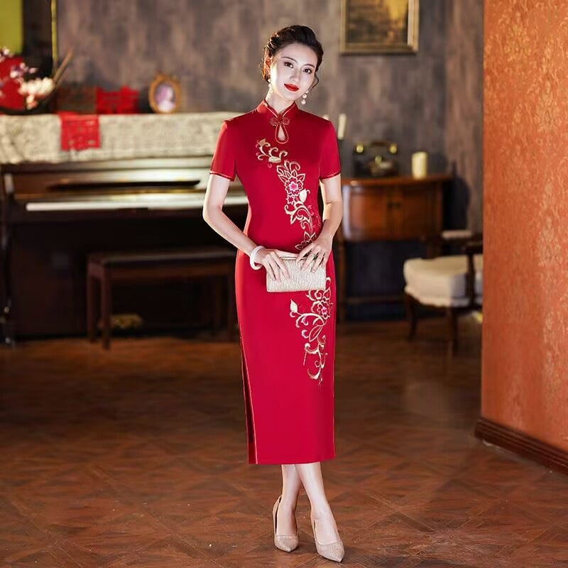 Beth and Brian Qipao-QDD Plus size, floral midi Cheongsam for mothers