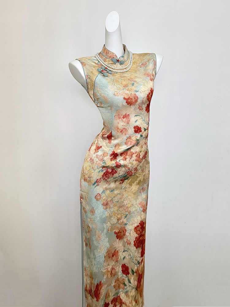 Beth and Brian Qipao-DBN New Chinese style (新中式), floral pattern midi Cheongsam