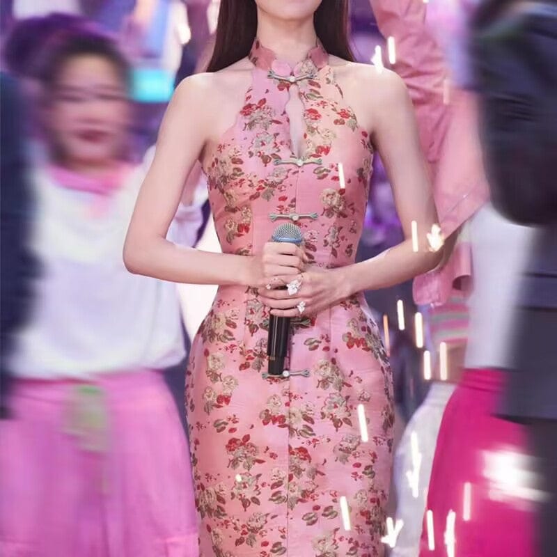 Beth and Brian Qipao-MY Sleeveless, New Chinese style (新中式) pink floor length Cheongsam