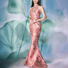 Beth and Brian Qipao-MY Sleeveless, New Chinese style (新中式) pink floor length Cheongsam