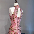 Beth and Brian Qipao-MY Sleeveless, New Chinese style (新中式) pink floor length Cheongsam