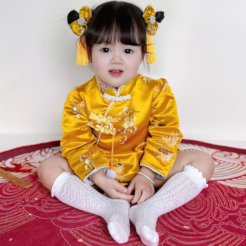 Beth and Brian Qipao-JNF Chinese outfit for baby, floral embroidery baby Tang Jumpsuit