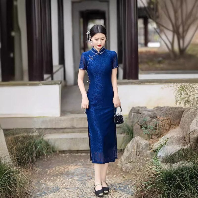 Beth and Brian Qipao-QDD Floral pattern midi plus size Cheongsam