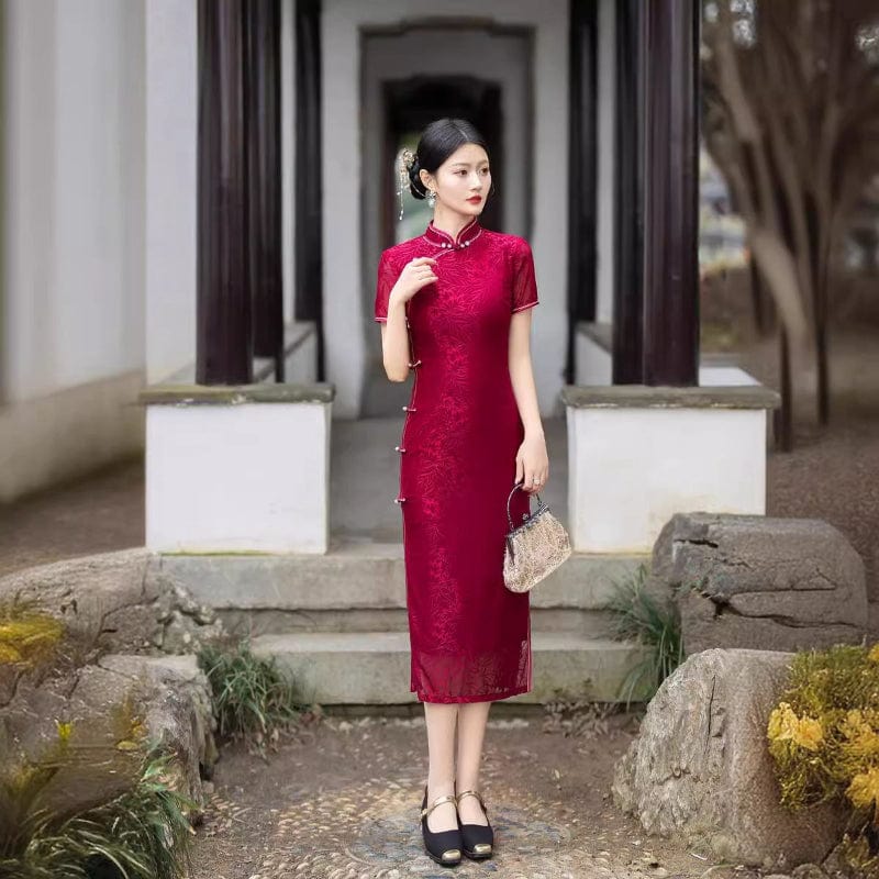 Beth and Brian Qipao-QDD Floral pattern midi plus size Cheongsam