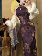 Beth and Brian Qipao-DBN New Chinese style (新中式), floral pattern, purple midi Cheongsam