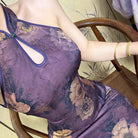 Beth and Brian Qipao-DBN New Chinese style (新中式), floral pattern, purple midi Cheongsam