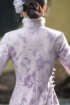 Beth and Brian Qipao-HYY Winter collection, floral pattern, purple midi Cheongsam