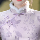 Beth and Brian Qipao-HYY Winter collection, floral pattern, purple midi Cheongsam