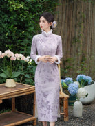 Beth and Brian Qipao-HYY Winter collection, floral pattern, purple midi Cheongsam