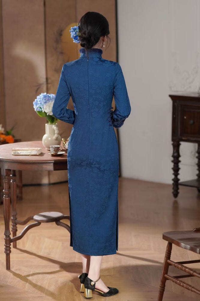 Beth and Brian Qipao-HYY Winter collection, Fleece-Lined, floral pattern midi Cheongsam