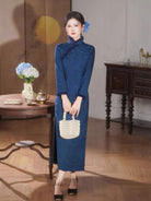 Beth and Brian Qipao-HYY Winter collection, Fleece-Lined, floral pattern midi Cheongsam