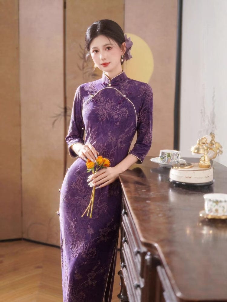 Beth and Brian Qipao-HYY Fall collection, floral pattern, daily midi Cheongsam