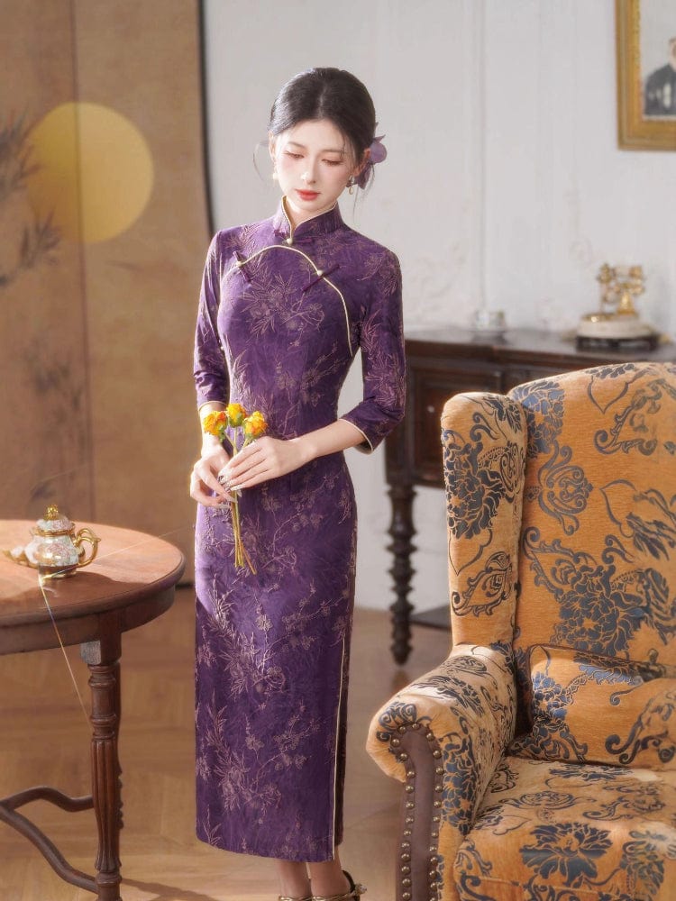 Beth and Brian Qipao-HYY Fall collection, floral pattern, daily midi Cheongsam