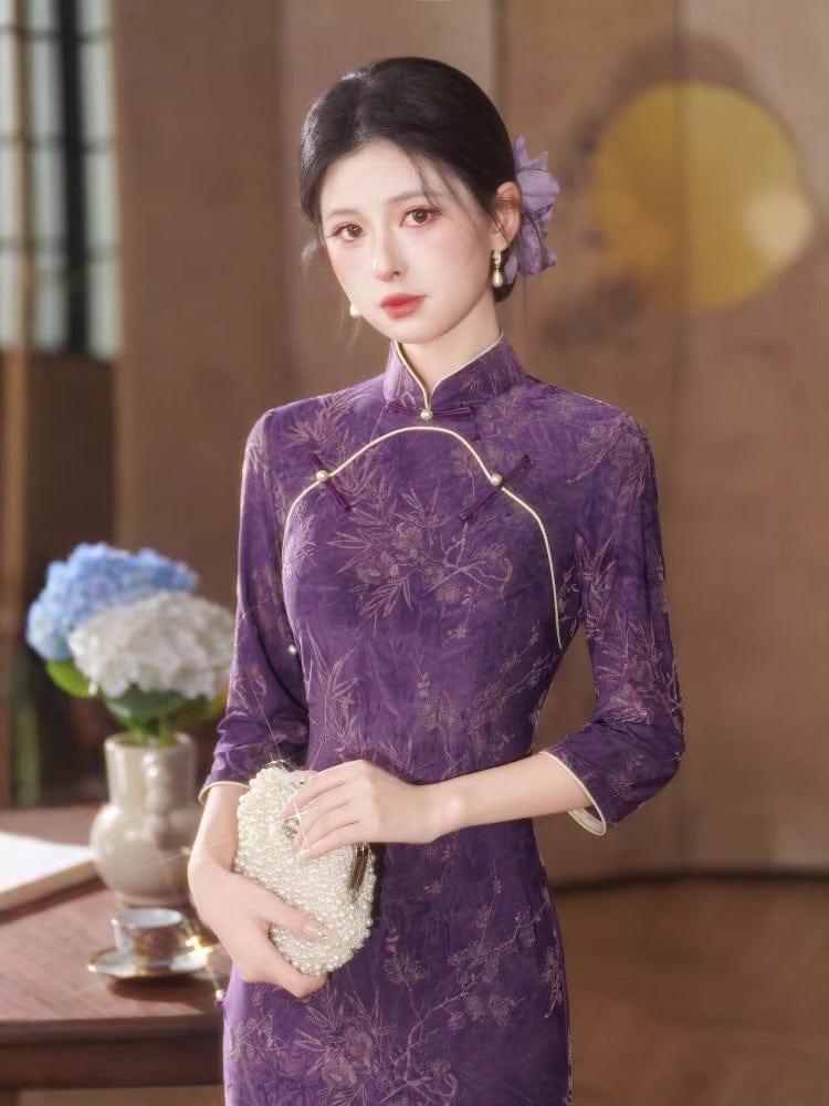 Beth and Brian Qipao-HYY Fall collection, floral pattern, daily midi Cheongsam