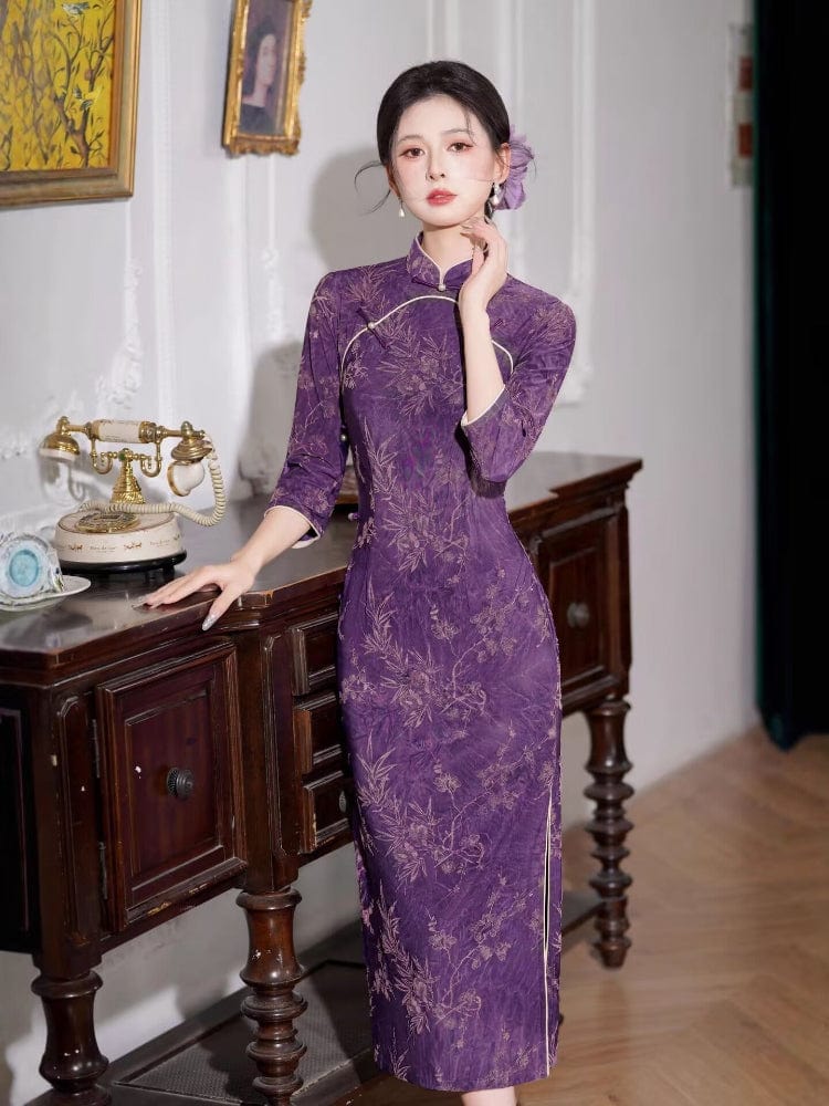 Beth and Brian Qipao-HYY Fall collection, floral pattern, daily midi Cheongsam