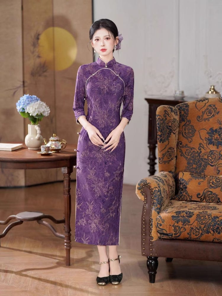 Beth and Brian Qipao-HYY Fall collection, floral pattern, daily midi Cheongsam