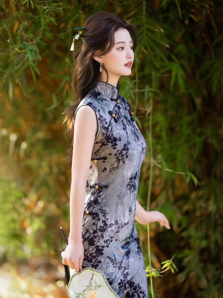 Beth and Brian Qipao-HYY Sleeveless, floral pattern, daily midi Cheongsam