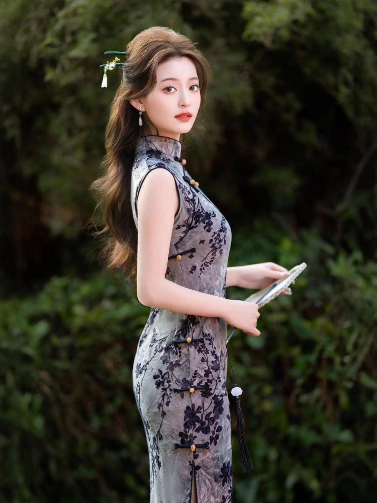 Beth and Brian Qipao-HYY Sleeveless, floral pattern, daily midi Cheongsam