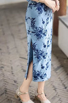 Beth and Brian Qipao-HYY Fall collection, flocking fabric, Plum blossom midi Cheongsam