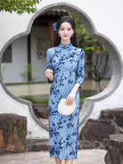 Beth and Brian Qipao-HYY Fall collection, flocking fabric, Plum blossom midi Cheongsam