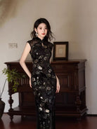 Beth and Brian Qipao-JLM New Chinese style(新中式), velvet black long Cheongsam