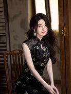Beth and Brian Qipao-JLM New Chinese style(新中式), velvet black long Cheongsam