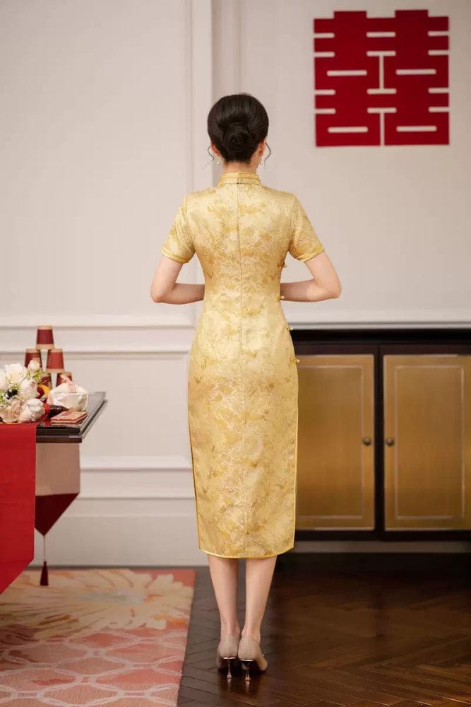 Beth and Brian Qipao-HYY Floral pattern, yellow midi Cheongsam for mother