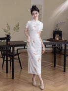 Beth and Brian Qipao-HYY Koi fish pattern, beige midi Cheongsam