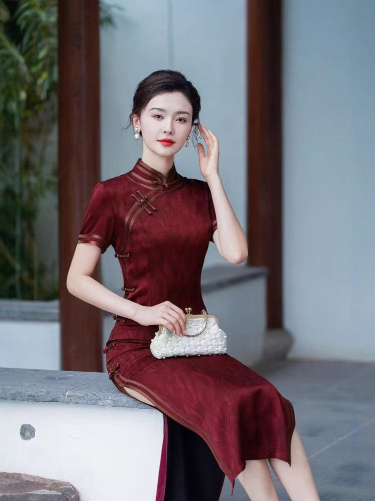 Beth and Brian Qipao-QL Retro style， plus size red long Cheongsam