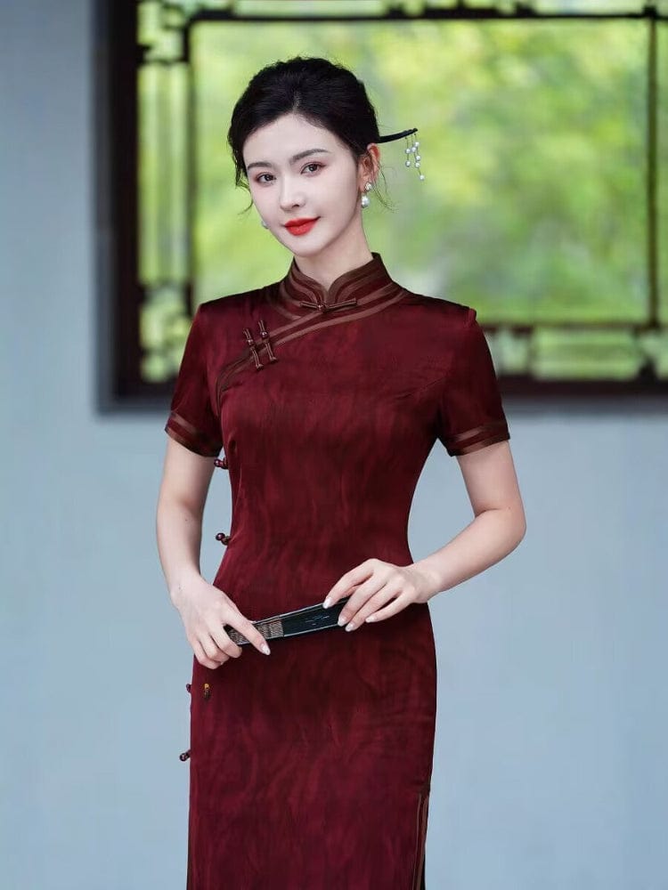Beth and Brian Qipao-QL Retro style， plus size red long Cheongsam