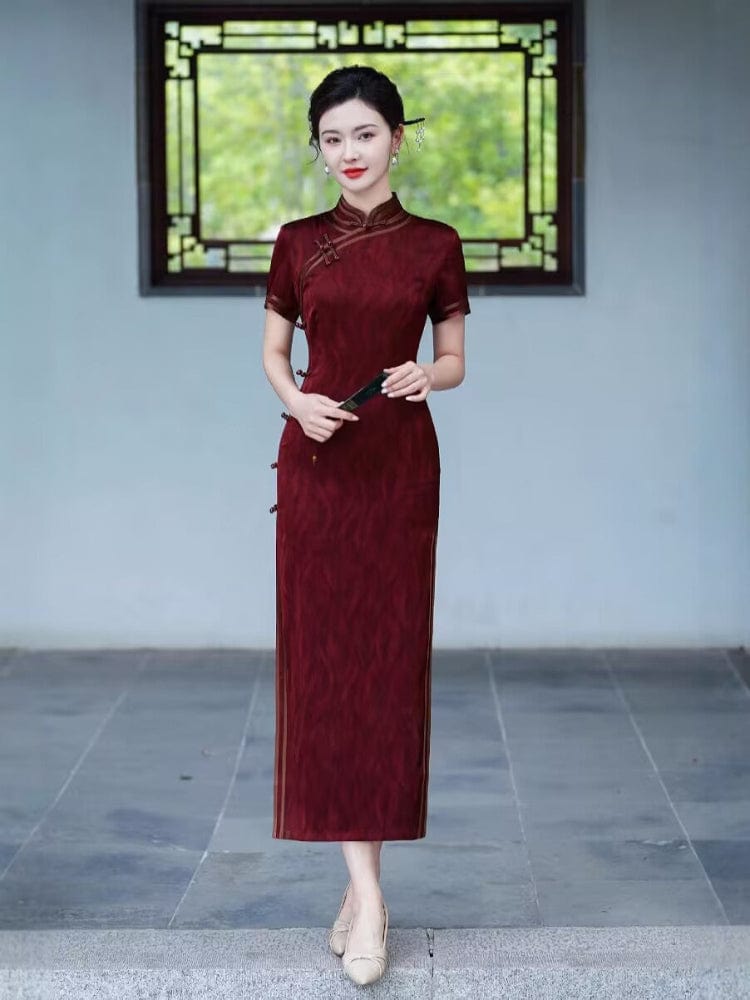 Beth and Brian Qipao-QL Retro style， plus size red long Cheongsam
