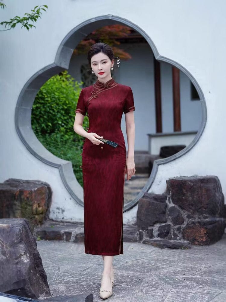 Beth and Brian Qipao-QL Retro style， plus size red long Cheongsam