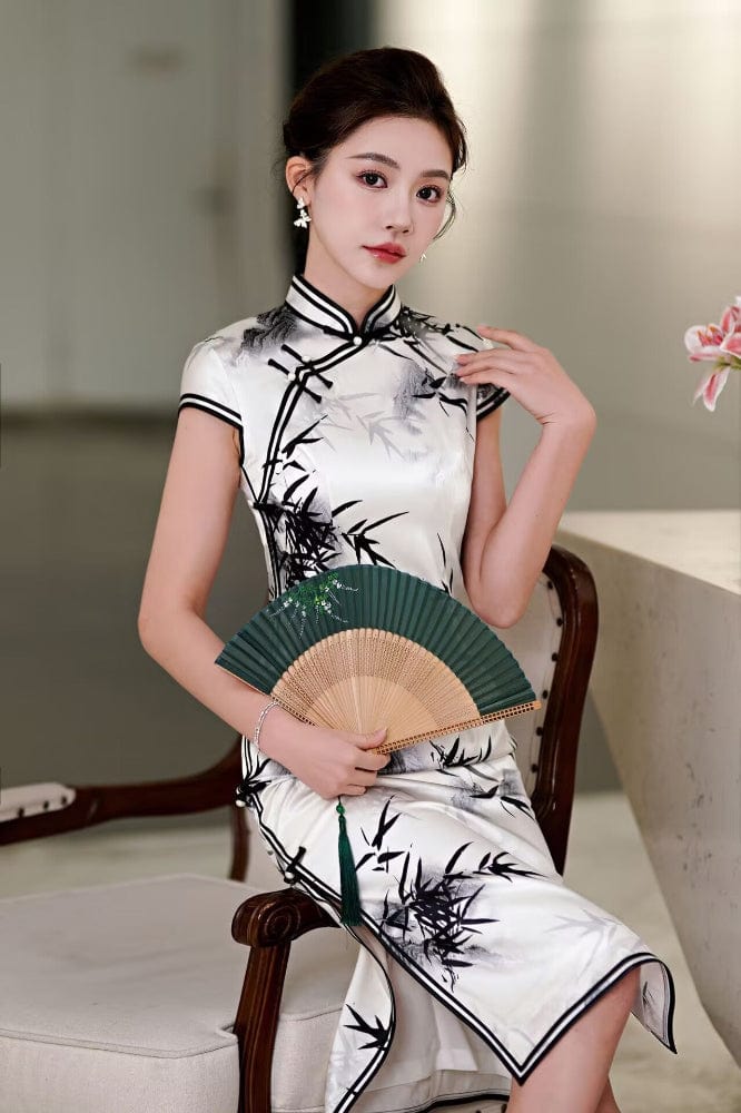Beth and Brian Qipao-QHJS 19 mome mulberry silk, High-end, bamboo midi Cheongsam