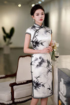 Beth and Brian Qipao-QHJS 19 mome mulberry silk, High-end, bamboo midi Cheongsam